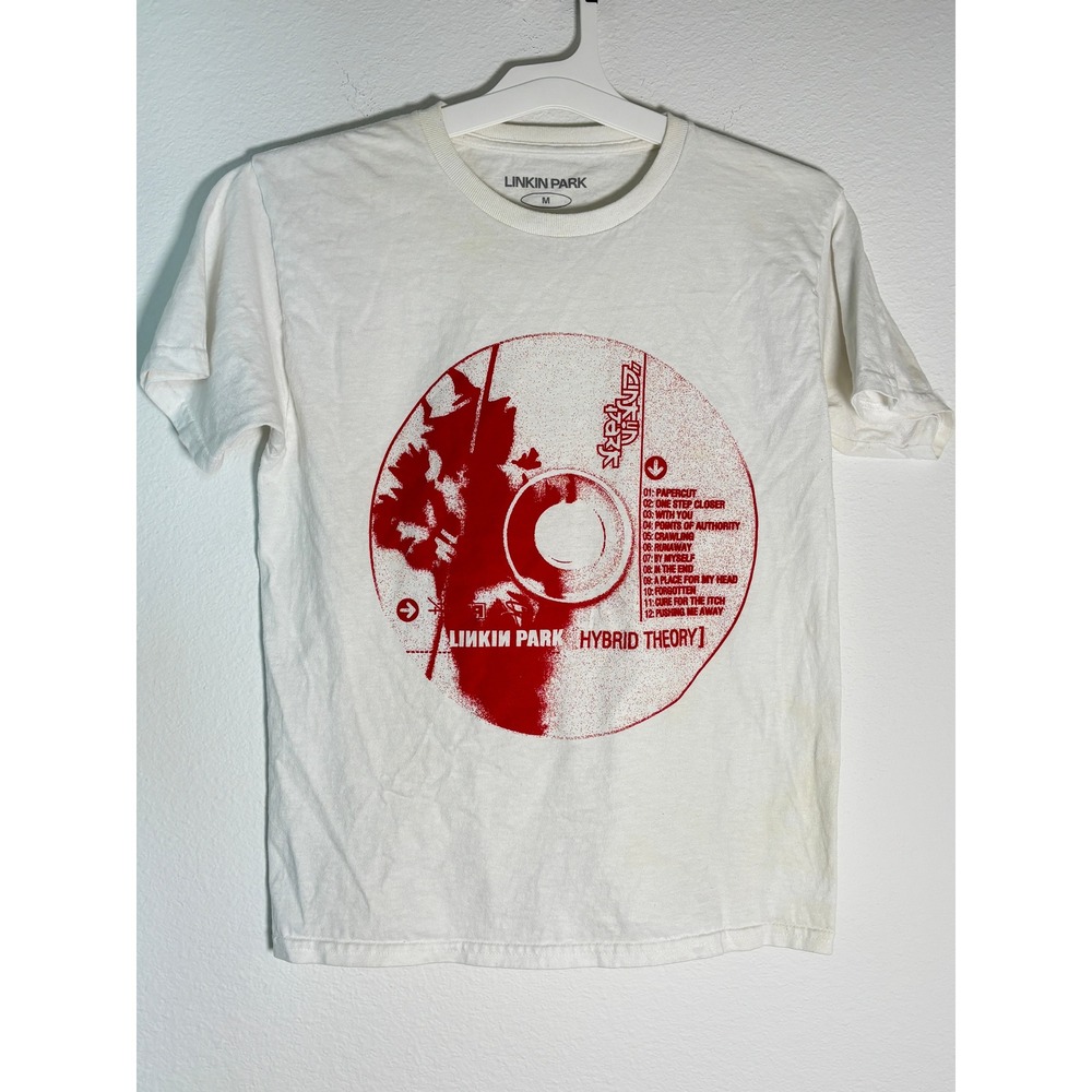Linkin Park Hybrid Theory CD Tracklist Graphic T-Shirt Mens Medium White Red